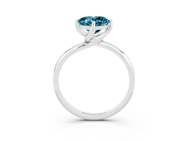 Platinum Cushion Cut Blue Topaz Solitaire Engagement Ring with Four-Prong Setting and Classic Band