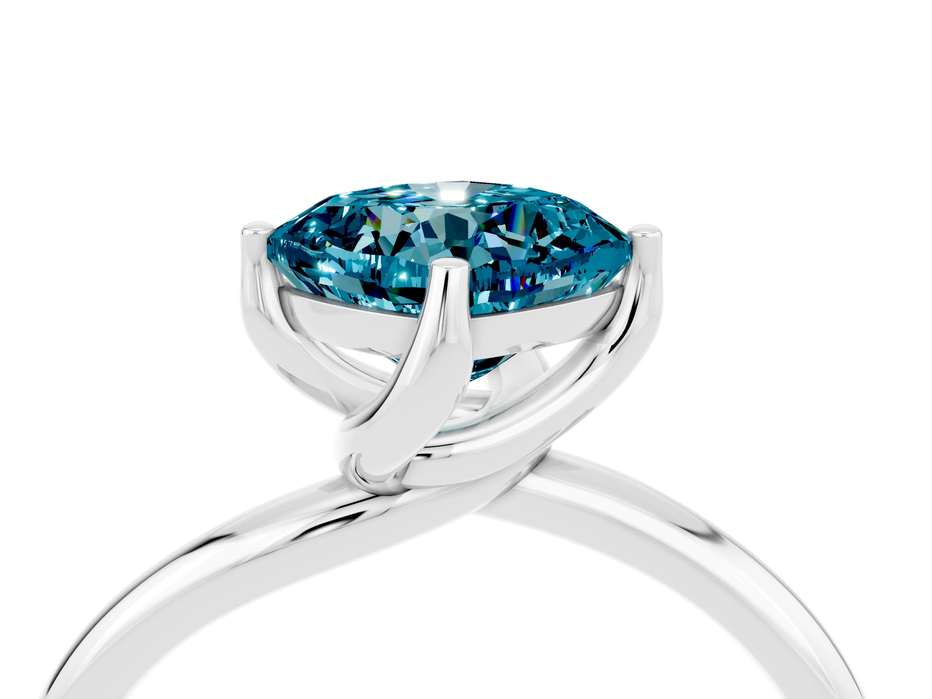 White gold Cushion Cut Blue Topaz Solitaire Engagement Ring with Four-Prong Setting and Classic Band_16