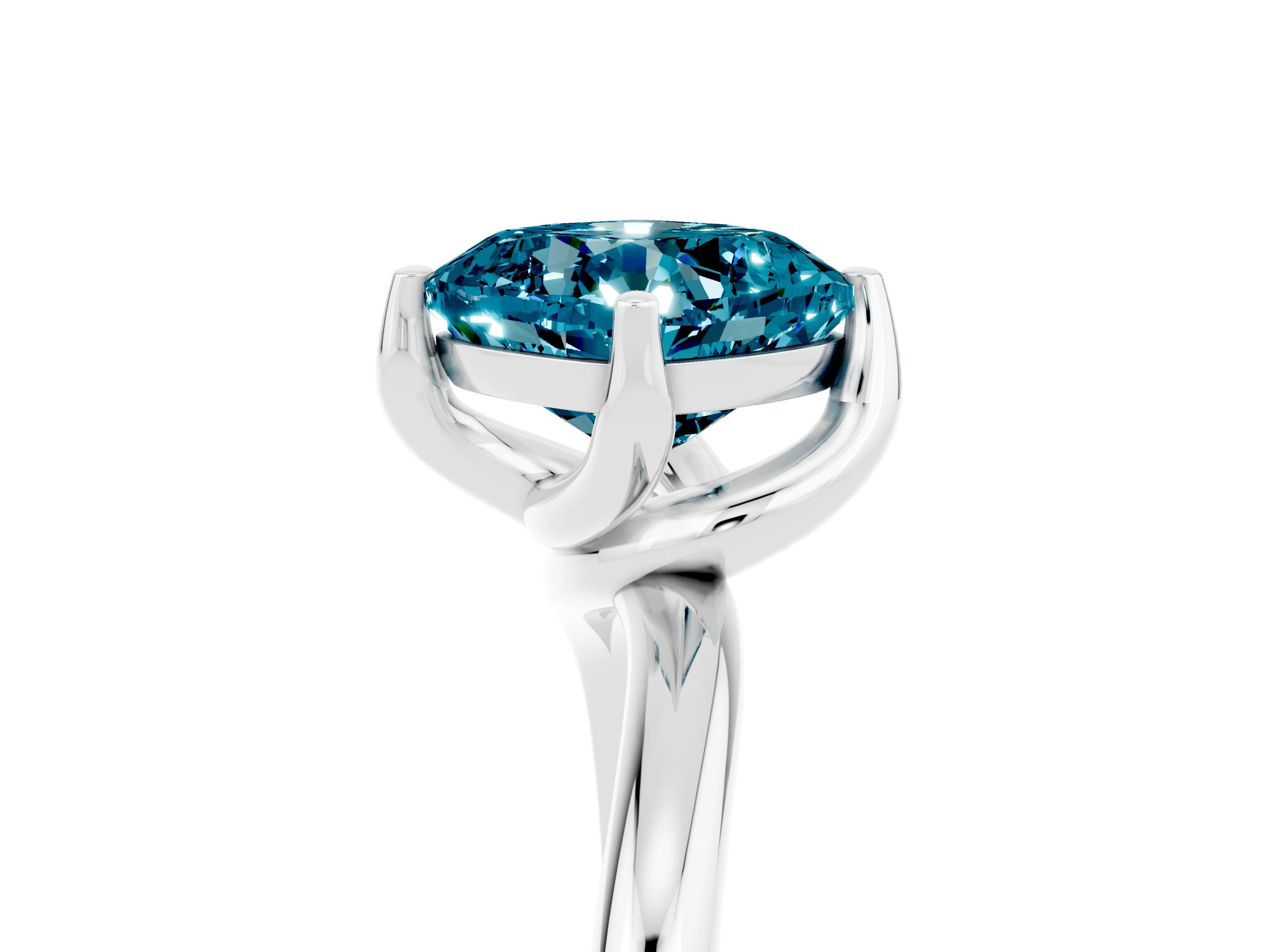 White gold Cushion Cut Blue Topaz Solitaire Engagement Ring with Four-Prong Setting and Classic Band_17