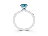 White gold Cushion Cut Blue Topaz Solitaire Engagement Ring with Pavé Band and Four-Prong Setting_3