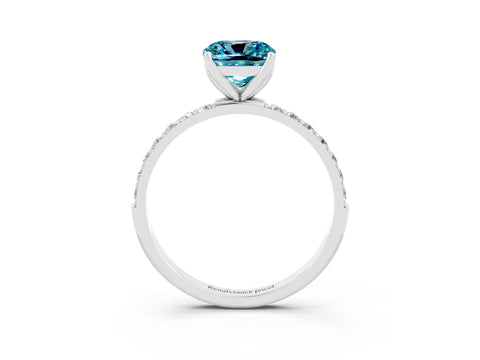 White gold Cushion Cut Blue Topaz Solitaire Engagement Ring with Pavé Band and Prong Setting_3