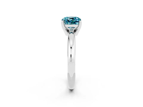 White gold Cushion Cut Blue Topaz Solitaire Engagement Ring with Round Band and Four-Prong Setting_2