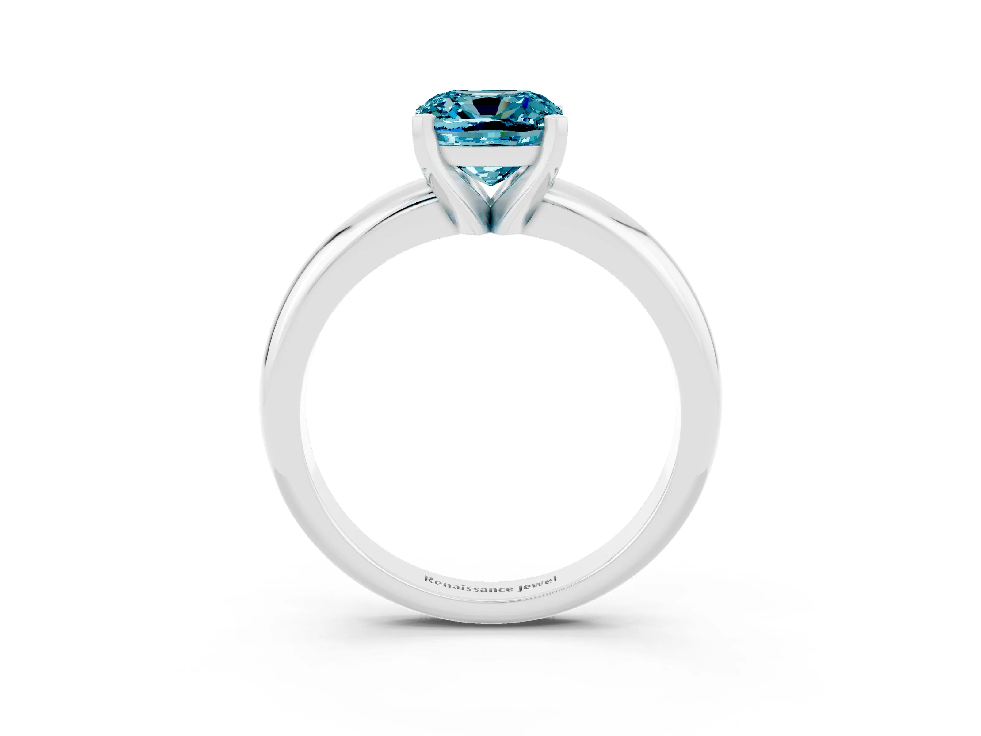 White gold Cushion Cut Blue Topaz Solitaire Engagement Ring with Round Band and Four-Prong Setting_3