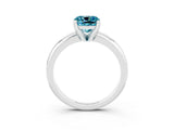 White gold Cushion Cut Blue Topaz Solitaire Engagement Ring with Round Band and Four-Prong Setting_3