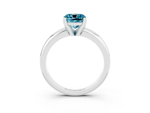 White gold Cushion Cut Blue Topaz Solitaire Engagement Ring with Round Band and Four-Prong Setting_3