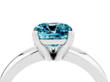 White gold Cushion Cut Blue Topaz Solitaire Engagement Ring with Round Band and Four-Prong Setting_4