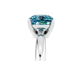 White gold Cushion Cut Blue Topaz Solitaire Engagement Ring with Round Band and Four-Prong Setting_5