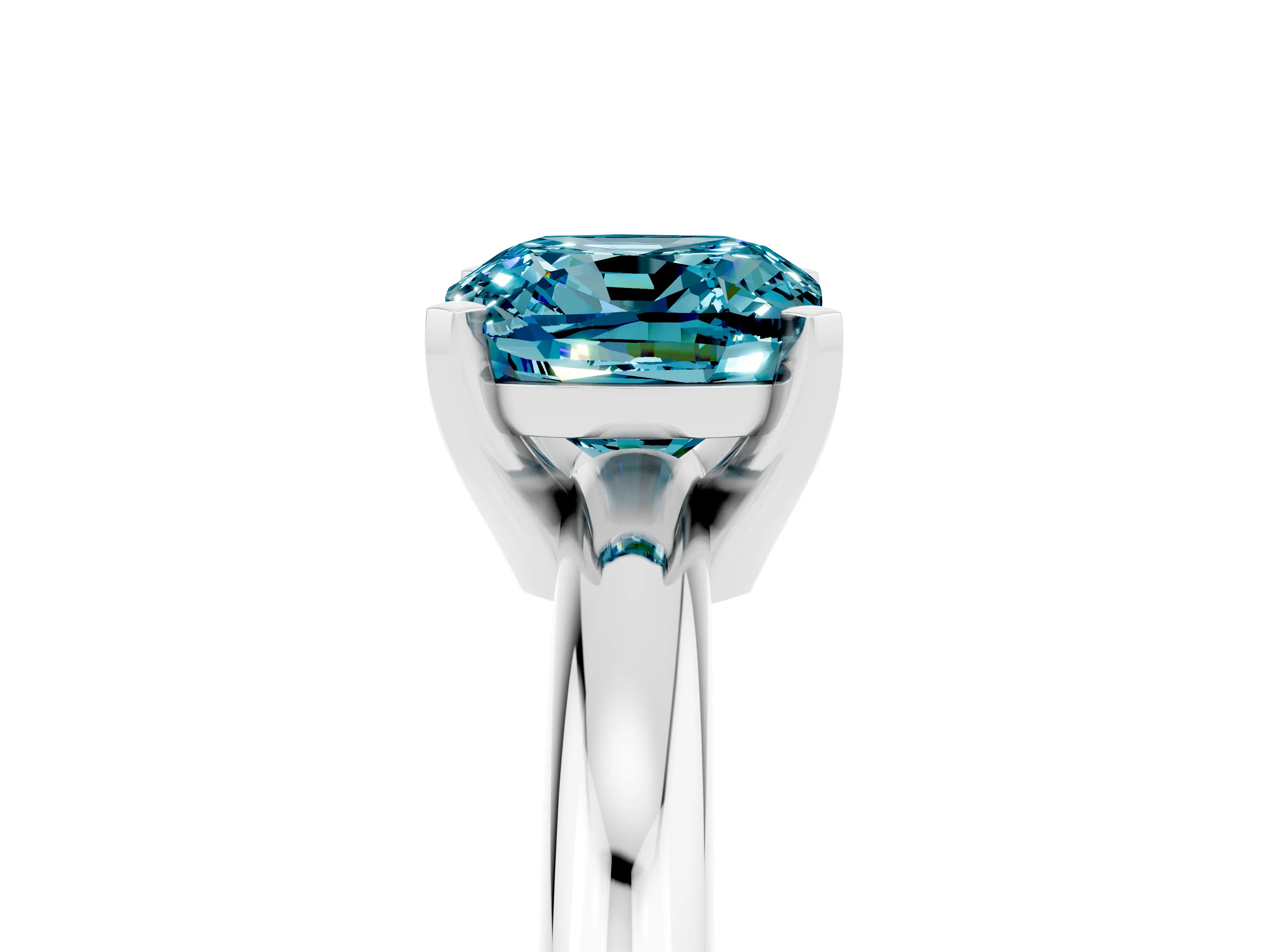 White gold Cushion Cut Blue Topaz Solitaire Engagement Ring with Round Band and Four-Prong Setting_5