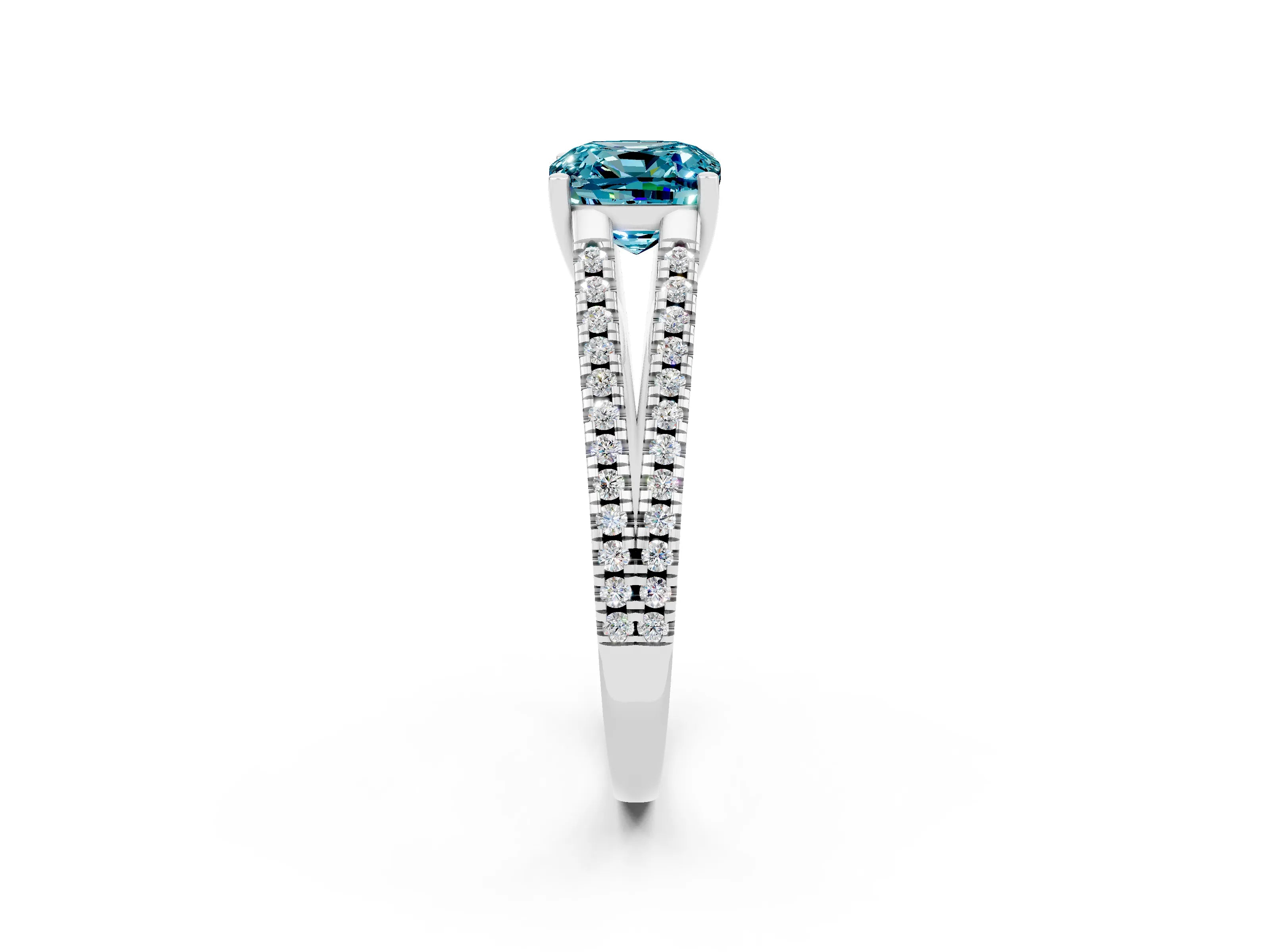 White gold Cushion Cut Blue Topaz Solitaire Engagement Ring with Split Shank Pavé Band_2