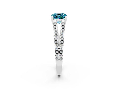 White gold Cushion Cut Blue Topaz Solitaire Engagement Ring with Split Shank Pavé Band_2
