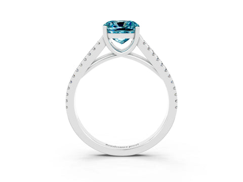 White gold Cushion Cut Blue Topaz Solitaire Engagement Ring with Split Shank Pavé Band_3