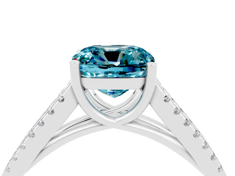 White gold Cushion Cut Blue Topaz Solitaire Engagement Ring with Split Shank Pavé Band_4