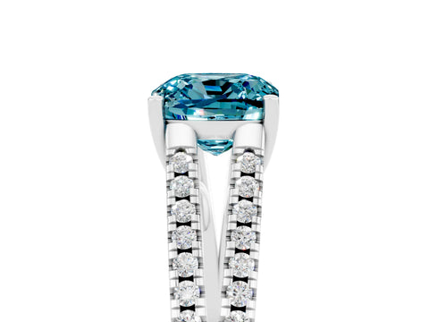 White gold Cushion Cut Blue Topaz Solitaire Engagement Ring with Split Shank Pavé Band_5