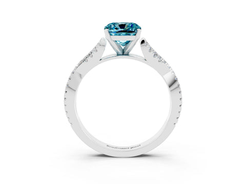 White gold Cushion Cut Blue Topaz Solitaire Engagement Ring with Twisted Pavé Band and Four-Prong Setting_15