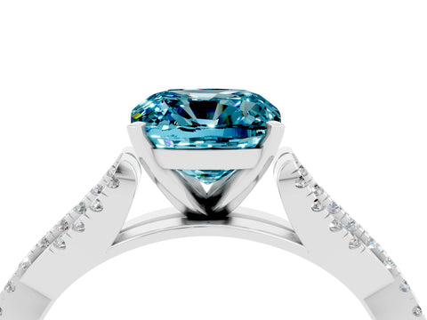 White gold Cushion Cut Blue Topaz Solitaire Engagement Ring with Twisted Pavé Band and Four-Prong Setting_16