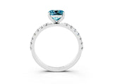 White gold Cushion Cut Blue Topaz Solitaire Pavé Band with Four-Prong Setting_3