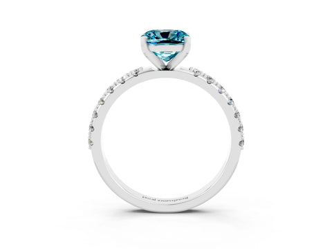 White gold Cushion Cut Blue Topaz Solitaire Pavé Band with Four-Prong Setting_3