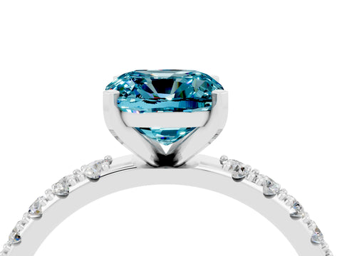 White gold Cushion Cut Blue Topaz Solitaire Pavé Band with Four-Prong Setting_4