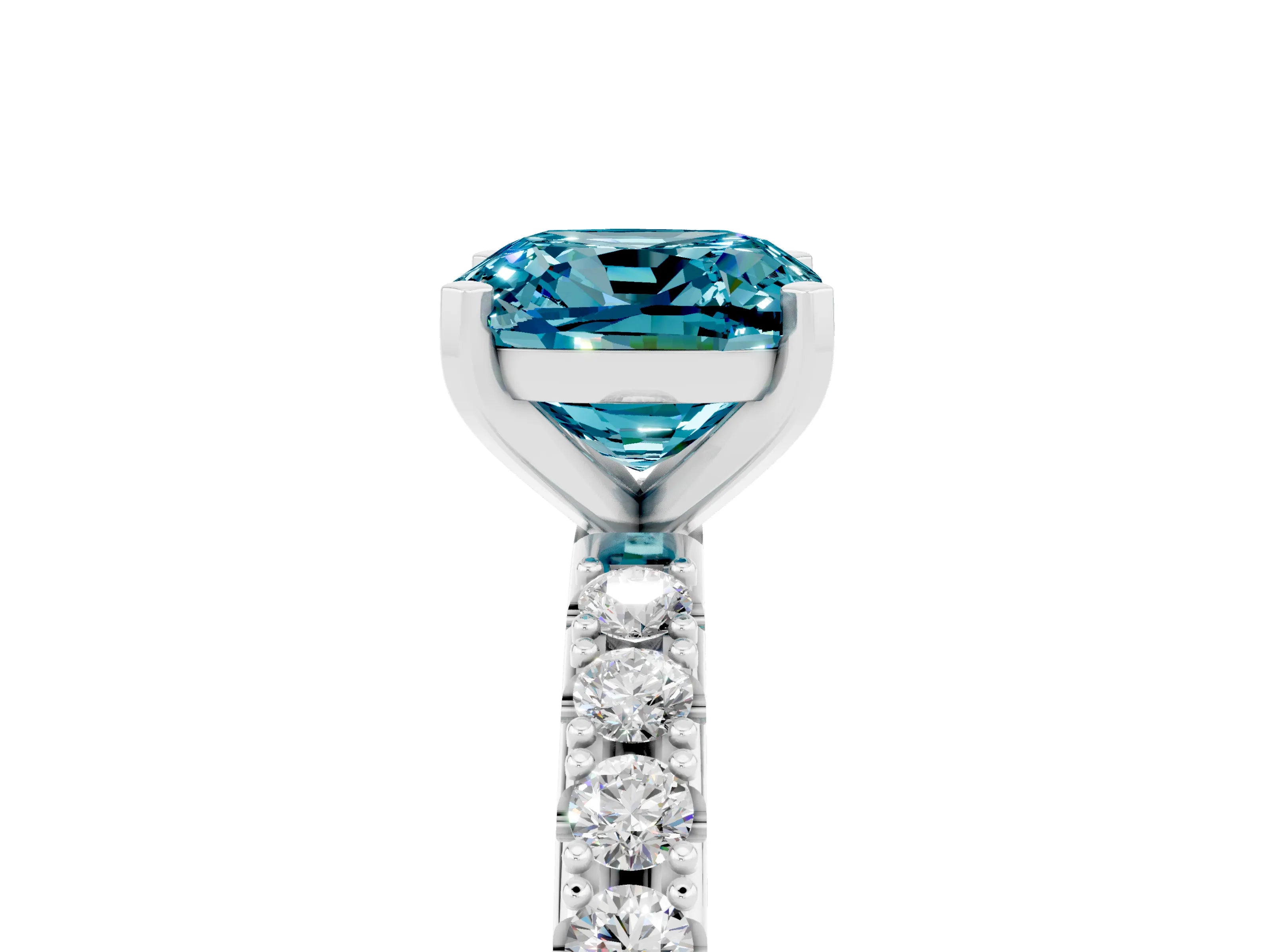 White gold Cushion Cut Blue Topaz Solitaire Pavé Band with Four-Prong Setting_5