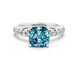 White gold Cushion Cut Blue Topaz Solitaire Pavé Engagement Ring with Round Band and Prong Setting_12