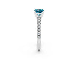 White gold Cushion Cut Blue Topaz Solitaire Pavé Engagement Ring with Round Band and Prong Setting_14