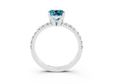 White gold Cushion Cut Blue Topaz Solitaire Pavé Engagement Ring with Round Band and Prong Setting_15