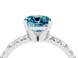 White gold Cushion Cut Blue Topaz Solitaire Pavé Engagement Ring with Round Band and Prong Setting_16