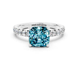 White gold Cushion Cut Blue Topaz Solitaire Pavé Engagement Ring with Round Band and Prong Setting_84