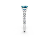White gold Cushion Cut Blue Topaz Solitaire Pavé Engagement Ring with Round Band and Prong Setting_86