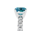 White gold Cushion Cut Blue Topaz Solitaire Pavé Engagement Ring with Round Band and Prong Setting_89