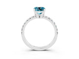 White gold Cushion Cut Blue Topaz Solitaire Pavé Engagement Ring with Round Band and Prong Setting_99