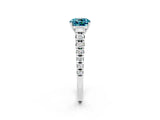 White gold Cushion Cut Blue Topaz Solitaire Ring with Cathedral Setting and Pavé Band_2