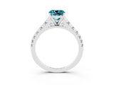 White gold Cushion Cut Blue Topaz Solitaire Ring with Cathedral Setting and Pavé Band_3