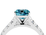 White gold Cushion Cut Blue Topaz Solitaire Ring with Cathedral Setting and Pavé Band_4