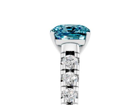 White gold Cushion Cut Blue Topaz Solitaire Ring with Cathedral Setting and Pavé Band_5
