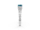 White gold Cushion Cut Blue Topaz Solitaire Ring with Filigree Band and Four-Prong Setting_26