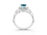 White gold Cushion Cut Blue Topaz Solitaire Ring with Filigree Band and Four-Prong Setting_27