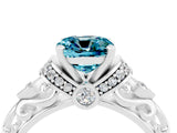 White gold Cushion Cut Blue Topaz Solitaire Ring with Filigree Band and Four-Prong Setting_28