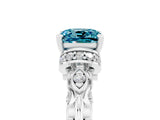 White gold Cushion Cut Blue Topaz Solitaire Ring with Filigree Band and Four-Prong Setting_29