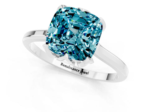 White gold Cushion Cut Blue Topaz Solitaire Ring with Flower Prong Setting and Classic Band_13