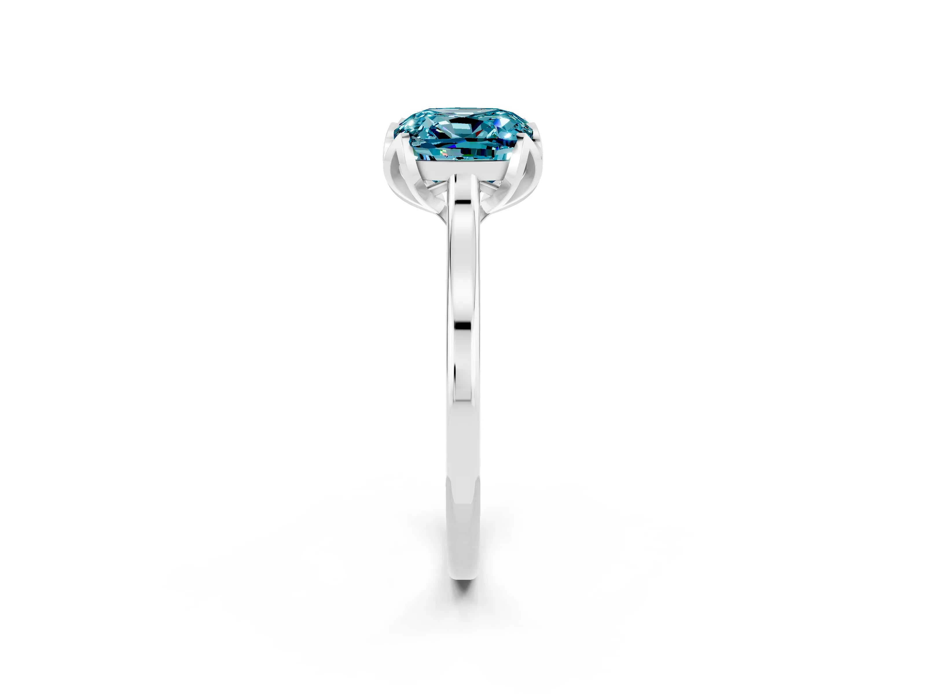 White gold Cushion Cut Blue Topaz Solitaire Ring with Flower Prong Setting and Classic Band_14
