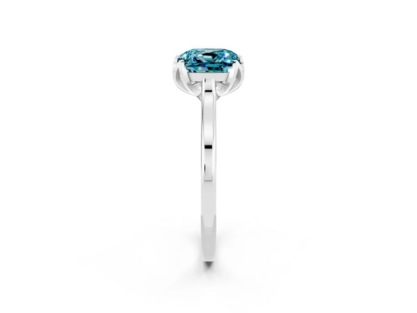 White gold Cushion Cut Blue Topaz Solitaire Ring with Flower Prong Setting and Classic Band