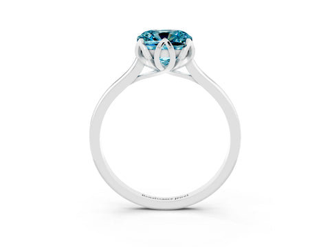 White gold Cushion Cut Blue Topaz Solitaire Ring with Flower Prong Setting and Classic Band_15