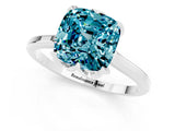 White gold Cushion Cut Blue Topaz Solitaire Ring with Flower Prong Setting and Classic Band_25