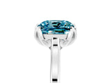 White gold Cushion Cut Blue Topaz Solitaire Ring with Flower Prong Setting and Classic Band_29