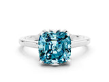 White gold Cushion Cut Blue Topaz Solitaire Ring with Flower Prong Setting and Classic Band_72