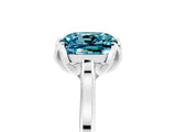 White gold Cushion Cut Blue Topaz Solitaire Ring with Flower Prong Setting and Classic Band_77