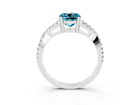 White gold Cushion Cut Blue Topaz Solitaire Ring with Four-Prong Setting and Twisted Pavé Band_3