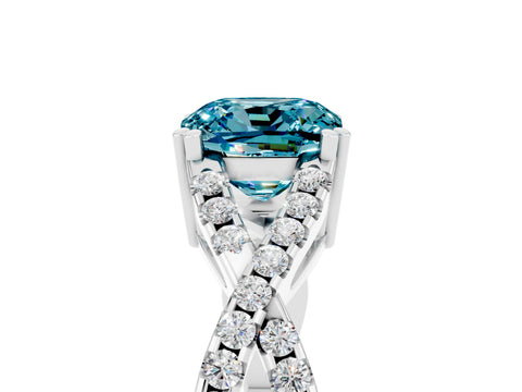 White gold Cushion Cut Blue Topaz Solitaire Ring with Four-Prong Setting and Twisted Pavé Band_5