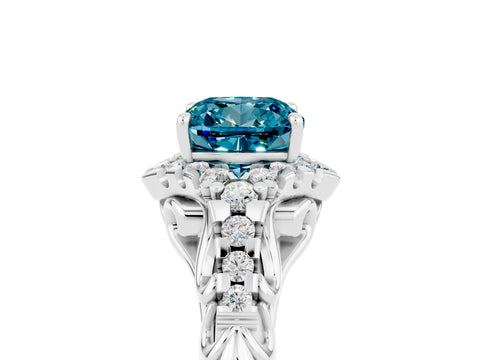 White gold Cushion Cut Blue Topaz Solitaire Ring with Hidden Halo and Pavé Band_17